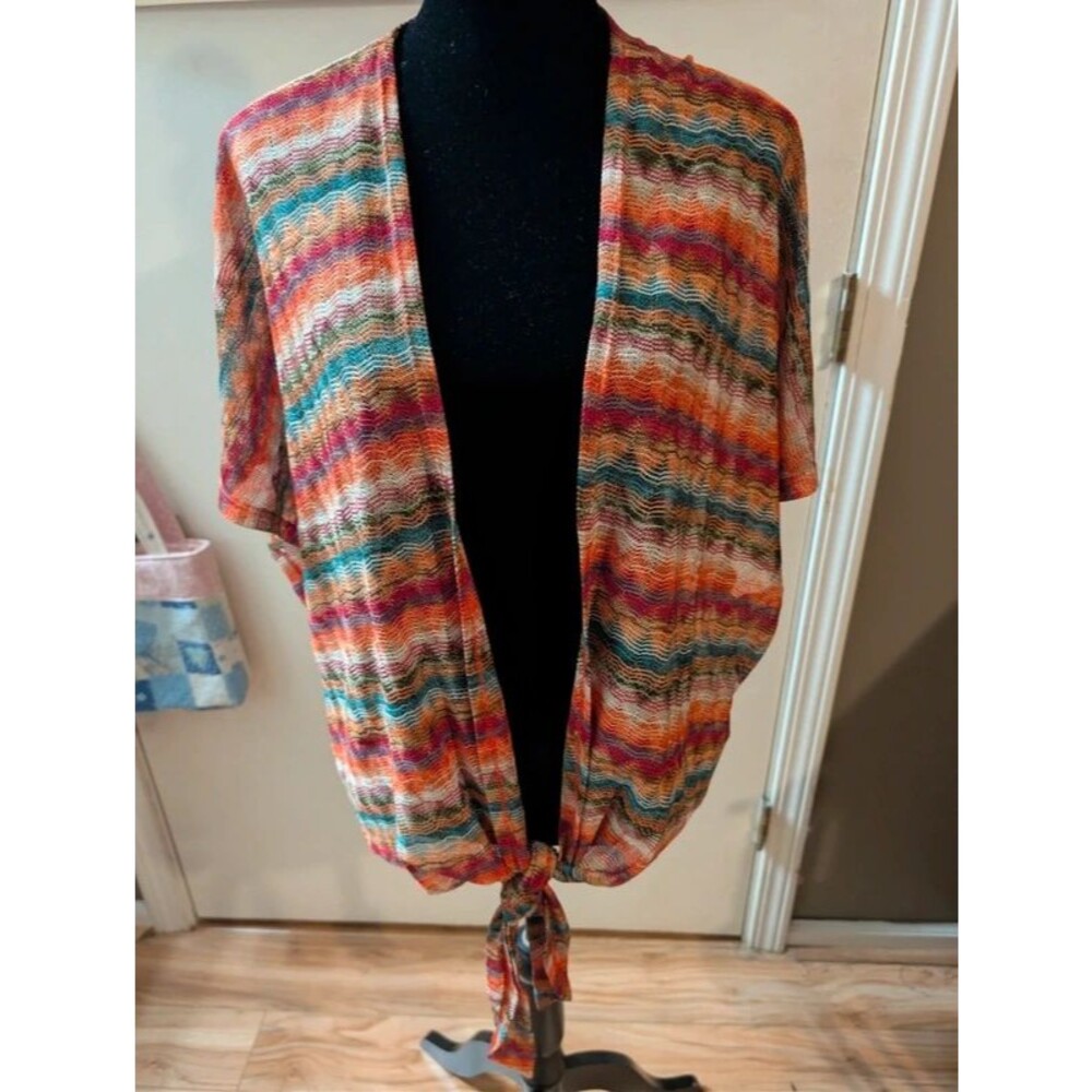 Easel Los Angeles M Multicolor Stripe Kimono Cardigan - Tie Front Cover Up